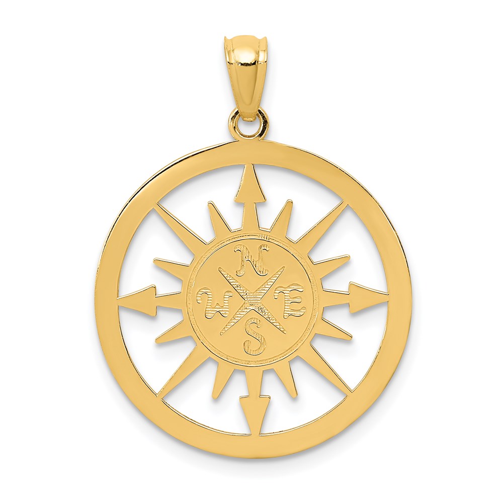 14k Yellow Gold Satin / Polished Lost Without You Compass Pendant
