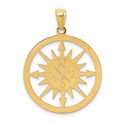 14k Yellow Gold Satin / Polished Lost Without You Compass Pendant