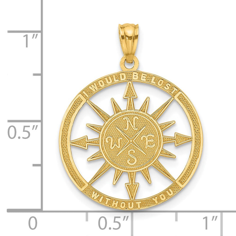 14k Yellow Gold Satin / Polished Lost Without You Compass Pendant