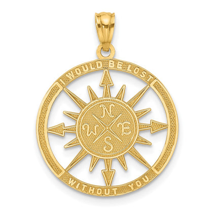 14k Yellow Gold Satin / Polished Lost Without You Compass Pendant