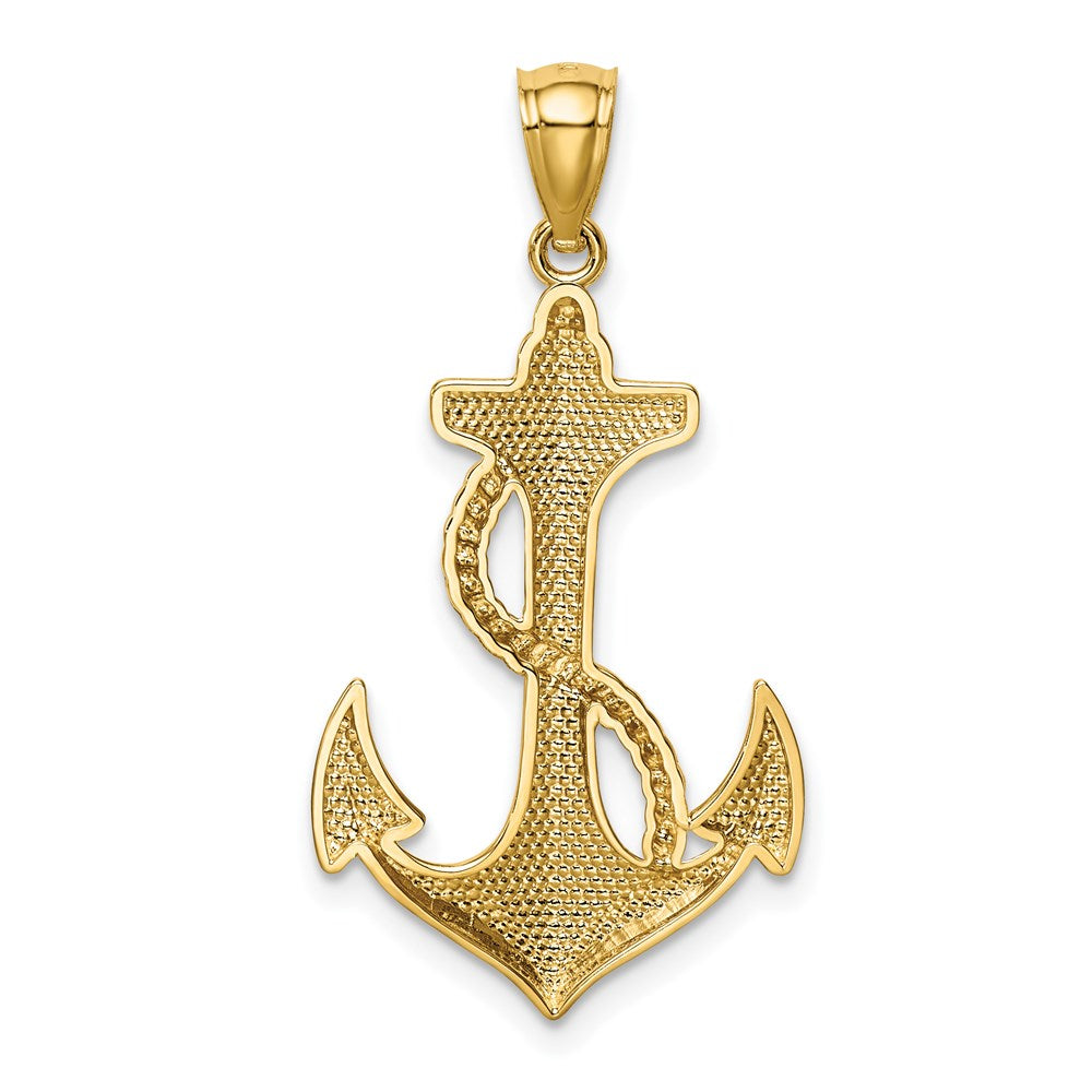 14k Yellow Gold Polished Anchor w/Rope Pendant
