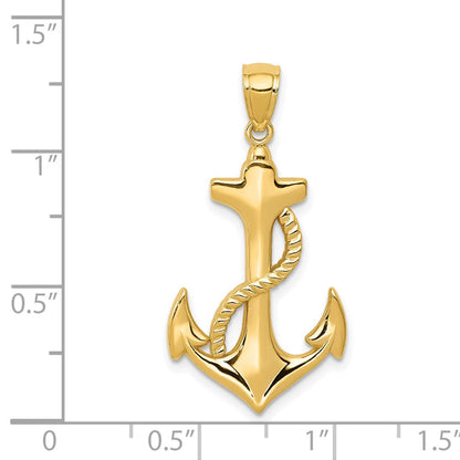 14k Yellow Gold Polished Anchor w/Rope Pendant
