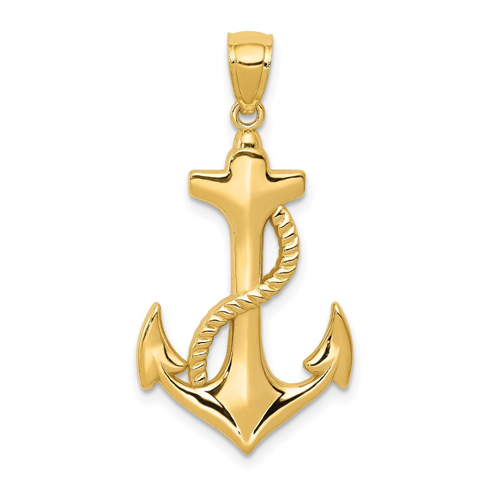 14k Yellow Gold Polished Anchor w/Rope Pendant
