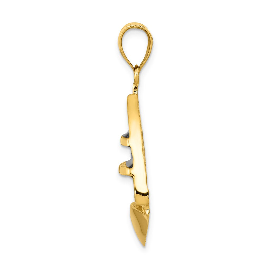 14k Yellow Gold Polished Blue Enamel Sailboat Pendant