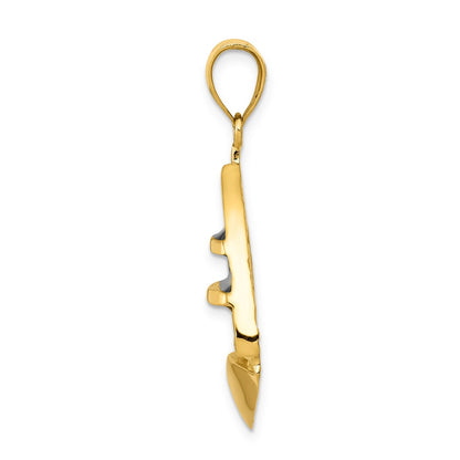 14k Yellow Gold Polished Blue Enamel Sailboat Pendant