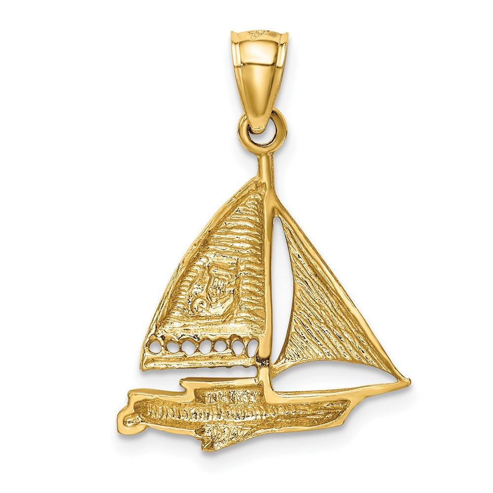 14k Yellow Gold Satin Diamond-cut Sailboat Pendant