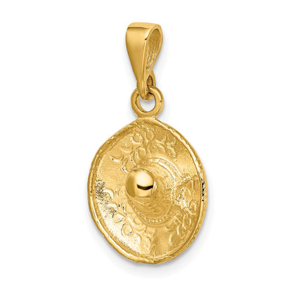 14k Yellow Gold  3D Sombrero Pendant