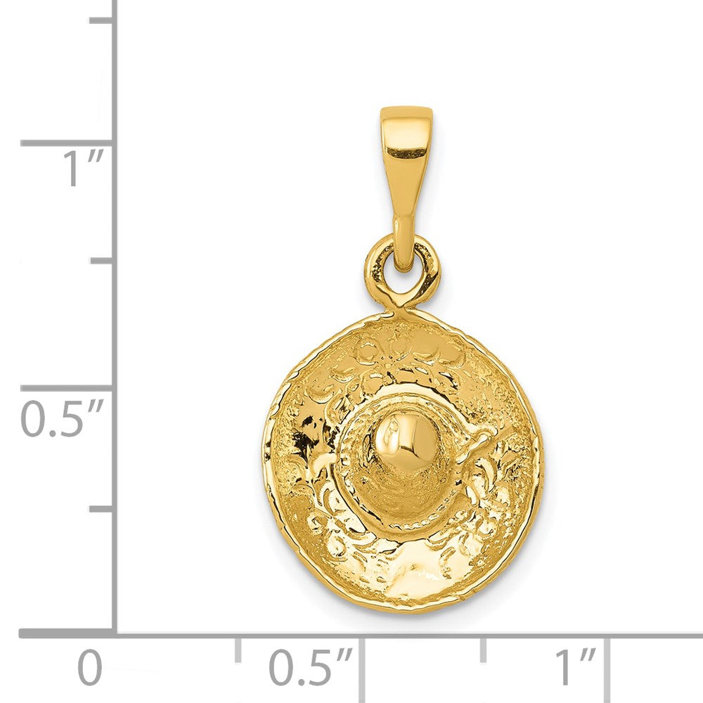 14k Yellow Gold  3D Sombrero Pendant