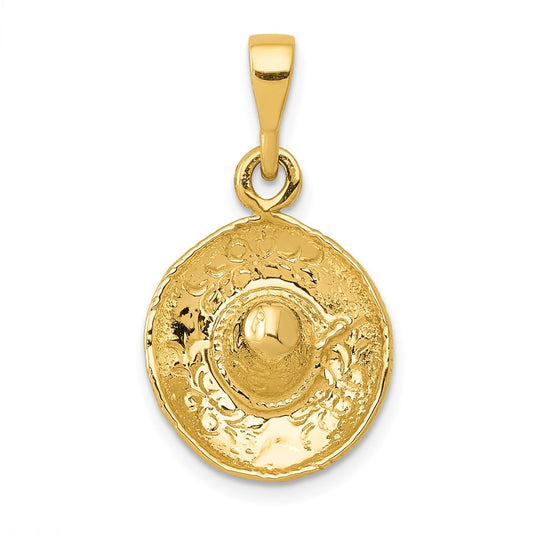 14k Yellow Gold  3D Sombrero Pendant