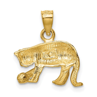 14k Yellow Gold Satin Diamond-cut Cat Pendant