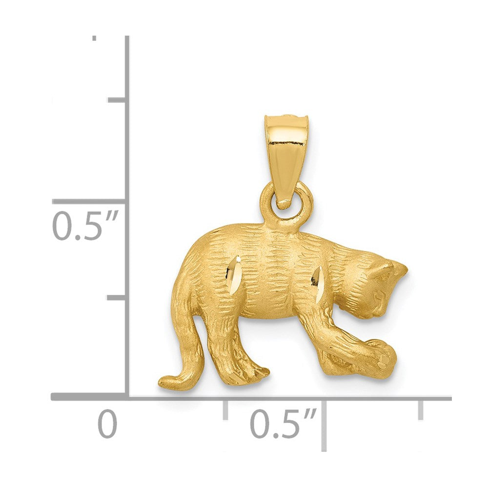 14k Yellow Gold Satin Diamond-cut Cat Pendant