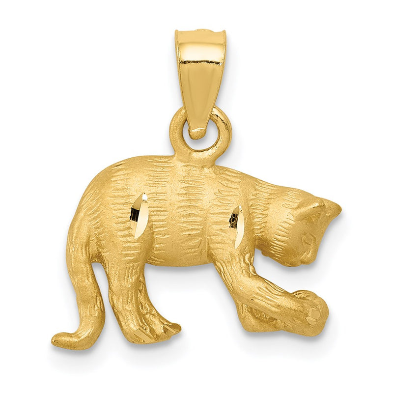 14k Yellow Gold Satin Diamond-cut Cat Pendant