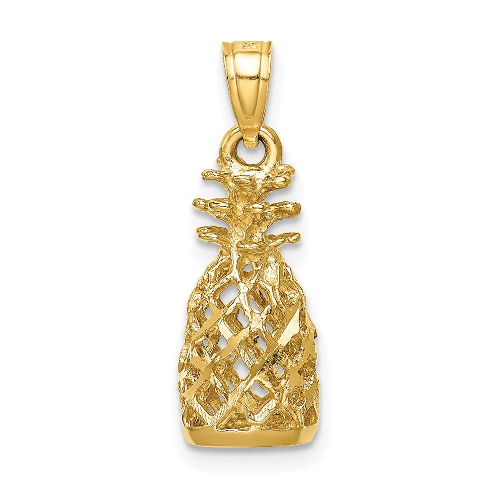 14k Yellow Gold Diamond-cut 3D Pineapple Pendant