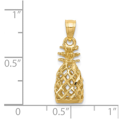 14k Yellow Gold Diamond-cut 3D Pineapple Pendant