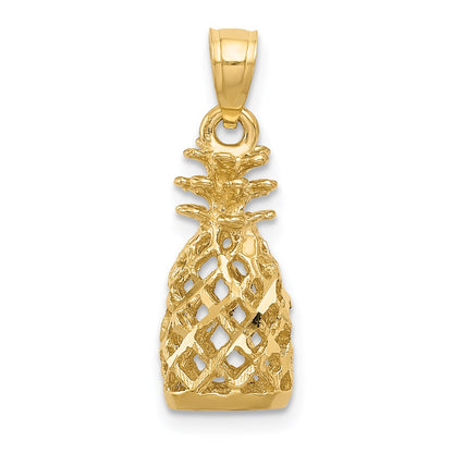 14k Yellow Gold Diamond-cut 3D Pineapple Pendant