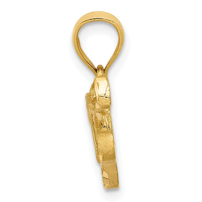 14k Yellow Gold Satin Diamond-cut Acoustic Guitar Pendant