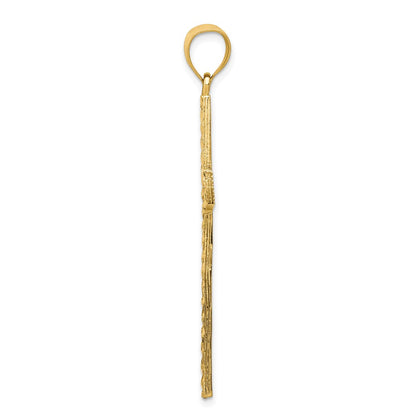 14k Yellow Gold Polished and Textured Diamond-cut Latin Cross Pendant