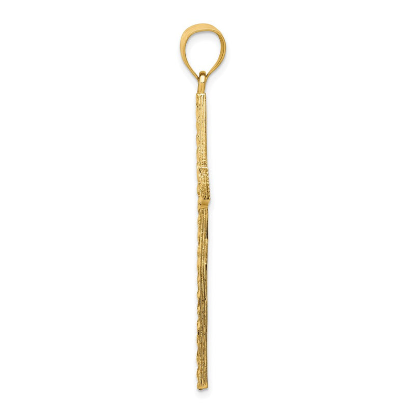 14k Yellow Gold Polished and Textured Diamond-cut Latin Cross Pendant