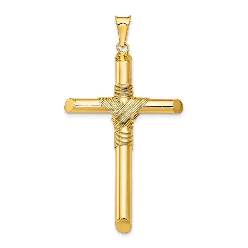 14k Yellow Gold Polished w/Center Wrap Tube Cross Pendant