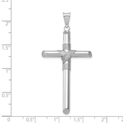 14k White Gold w/Center Wrap Tube Cross Pendant