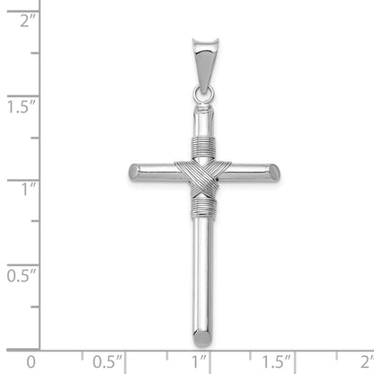 14k White Gold w/Center Wrap Tube Cross Pendant