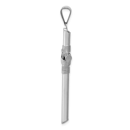14k White Gold w/Center Wrap Tube Cross Pendant