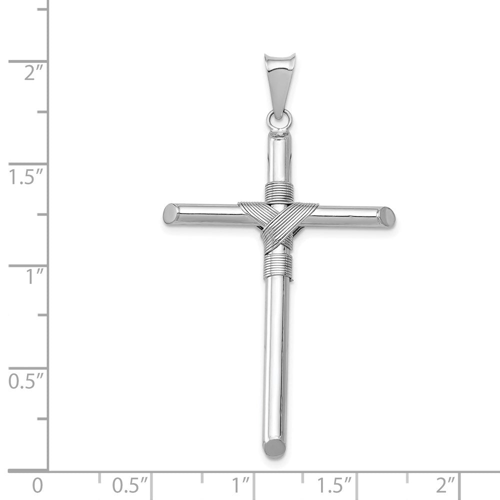 14k White Gold w/Center Wrap Tube Cross Pendant