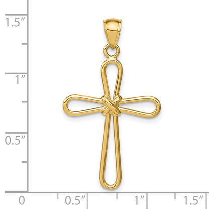 14k Yellow Gold Polished Rounded Cross w/-X- Center Pendant