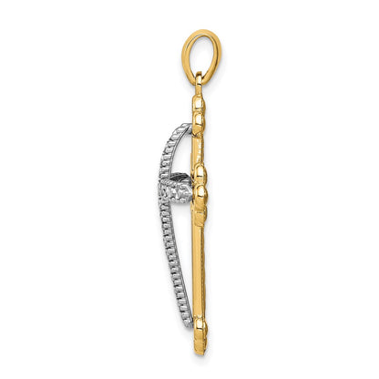 14k Two-tone Gold Diamond-cut Polished 3D Cross Pendant