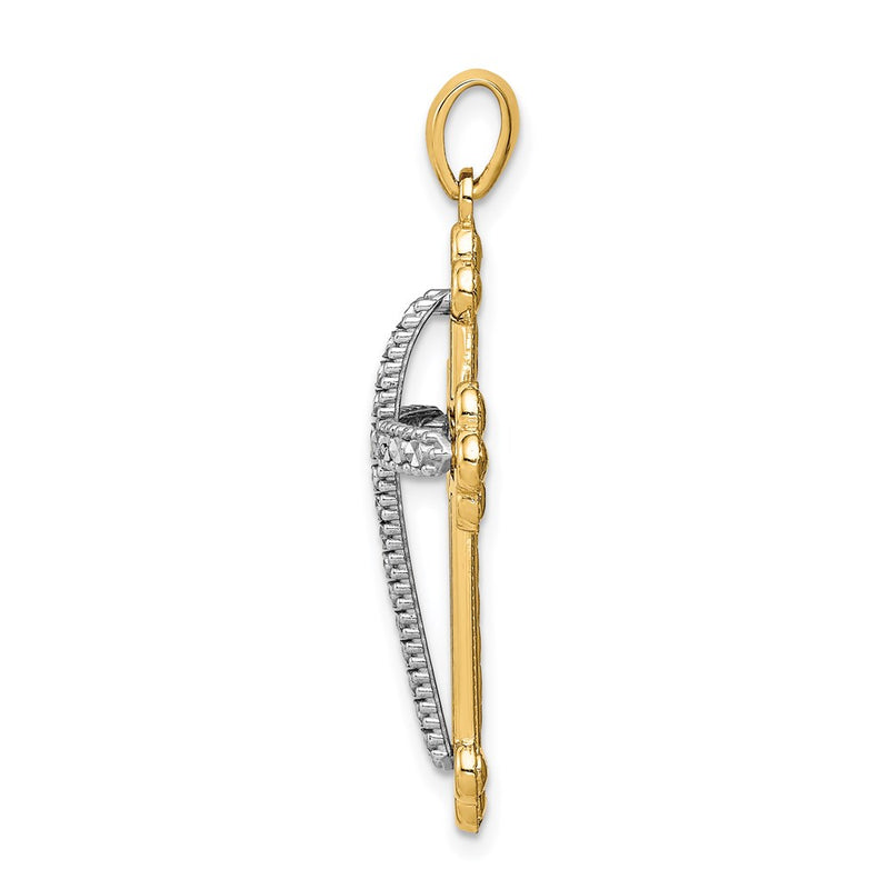 14k Two-tone Gold Diamond-cut Polished 3D Cross Pendant