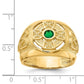 14K Yellow Gold Mens Celtic Cross with Green Synthetic Stone Center Ring