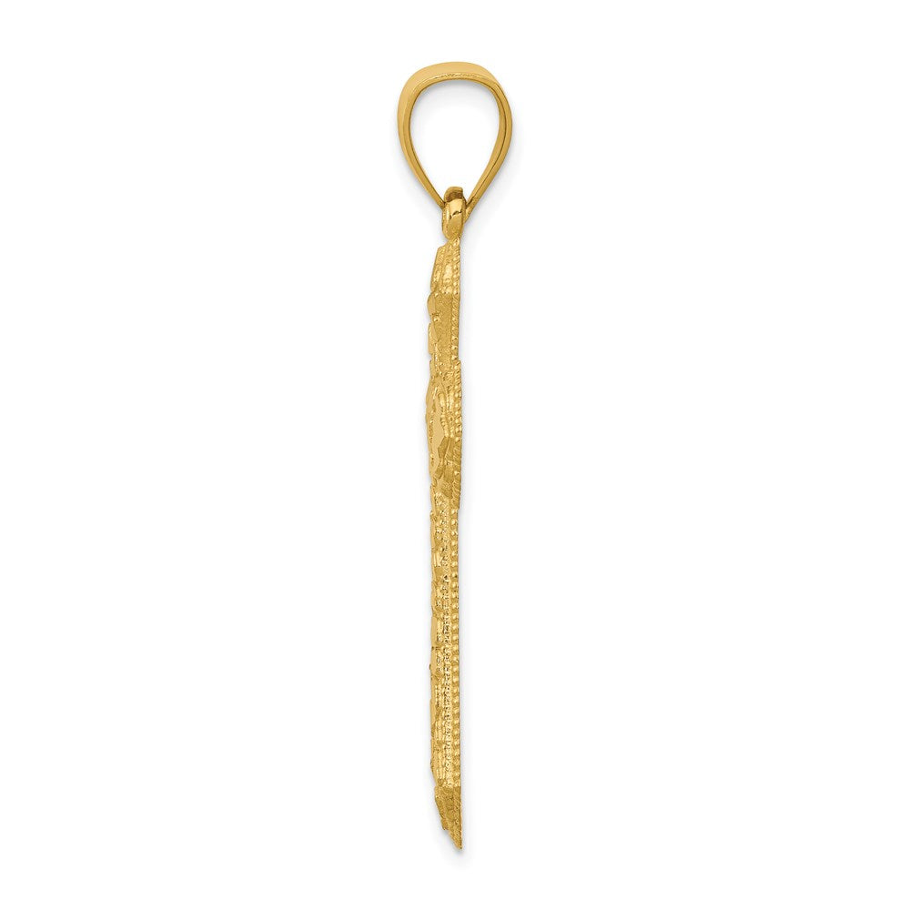 14k Yellow Gold Diamond-cut Budded Cross Pendant