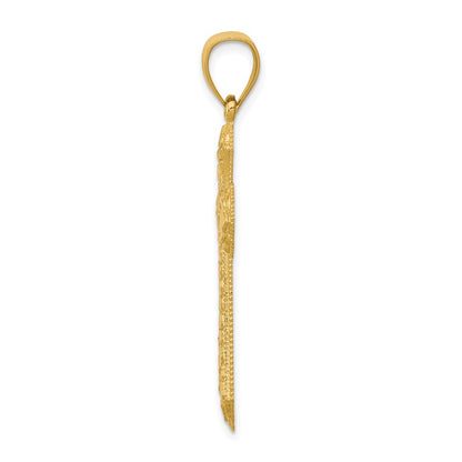 14k Yellow Gold Diamond-cut Budded Cross Pendant