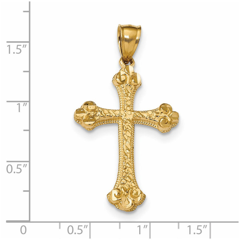 14k Yellow Gold Diamond-cut Budded Cross Pendant