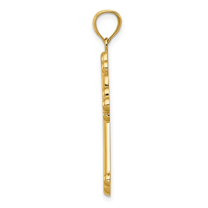 14k Yellow Gold Satin and Polished Budded Cross Pendant