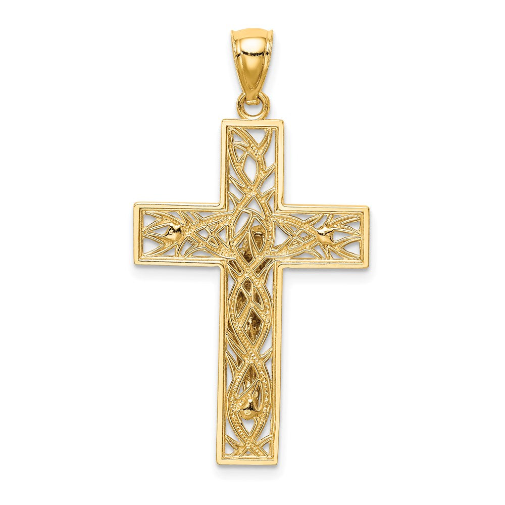 14k Two-tone Gold Two-tone Gold Satin Polished D/C Crucifix W/Vines Pendant