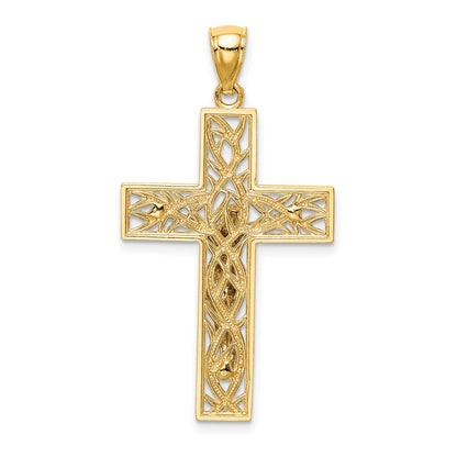 14k Two-tone Gold Two-tone Gold Satin Polished D/C Crucifix W/Vines Pendant