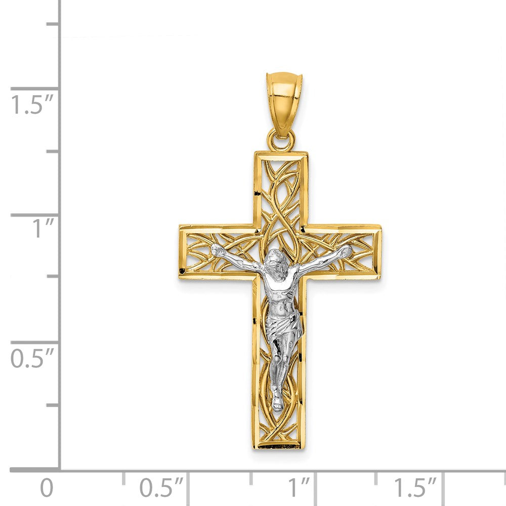 14k Two-tone Gold Two-tone Gold Satin Polished D/C Crucifix W/Vines Pendant