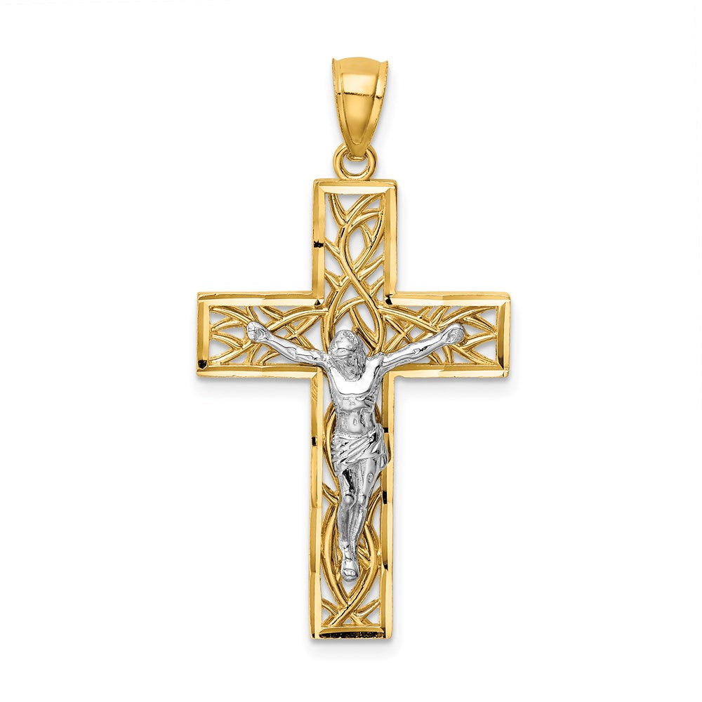 14k Two-tone Gold Two-tone Gold Satin Polished D/C Crucifix W/Vines Pendant