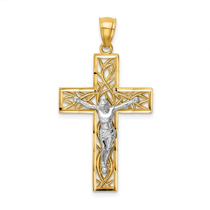 14k Two-tone Gold Two-tone Gold Satin Polished D/C Crucifix W/Vines Pendant