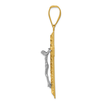 14k Two-tone Gold Diamond-cut Crucifix Pendant