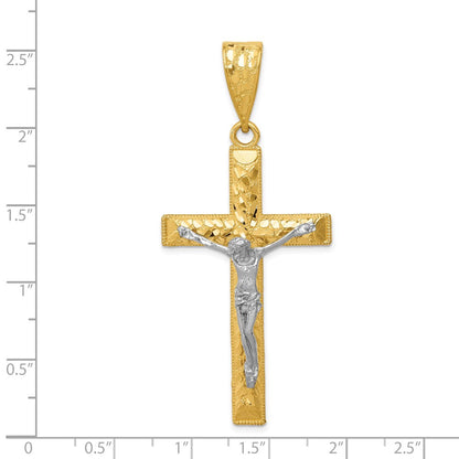 14k Two-tone Gold Diamond-cut Crucifix Pendant