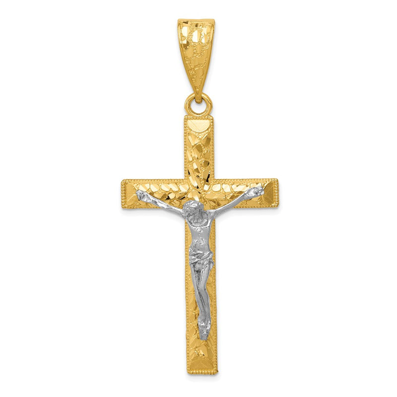 14k Two-tone Gold Diamond-cut Crucifix Pendant