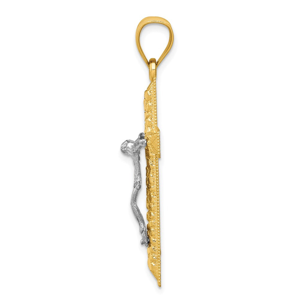 14k Two-tone Gold Diamond Cut Crucifix Pendant