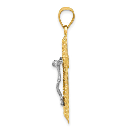 14k Two-tone Gold Diamond Cut Crucifix Pendant