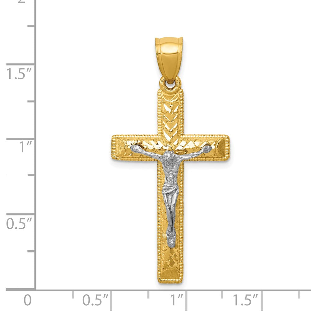 14k Two-tone Gold Diamond Cut Crucifix Pendant