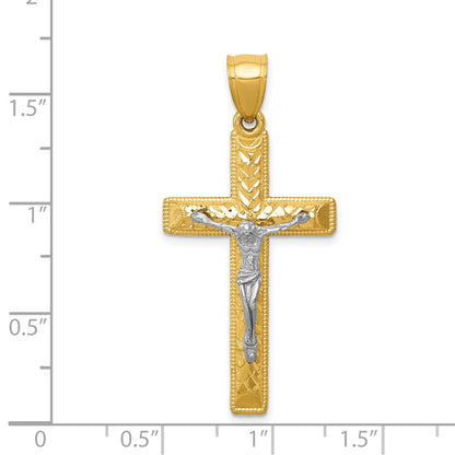 14k Two-tone Gold Diamond Cut Crucifix Pendant