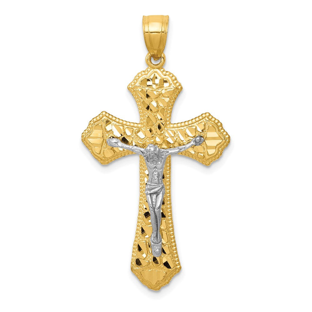 14k Two-tone Gold Diamond-cut Passion Crucifix Pendant