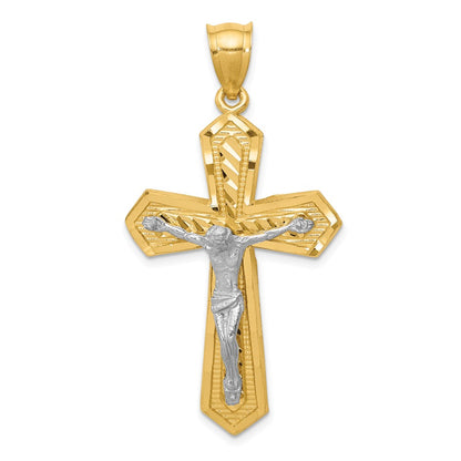 14k Two-tone Gold Diamond-cut Passion Crucifix Pendant