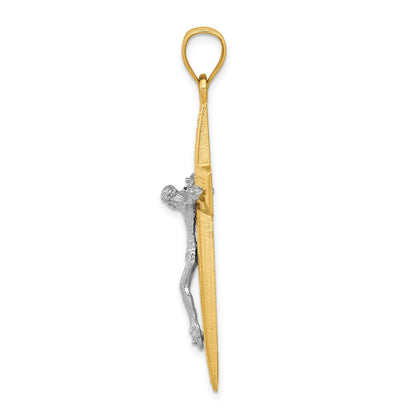 14k Two-tone Gold Diamond-cut Latin Crucifix Pendant